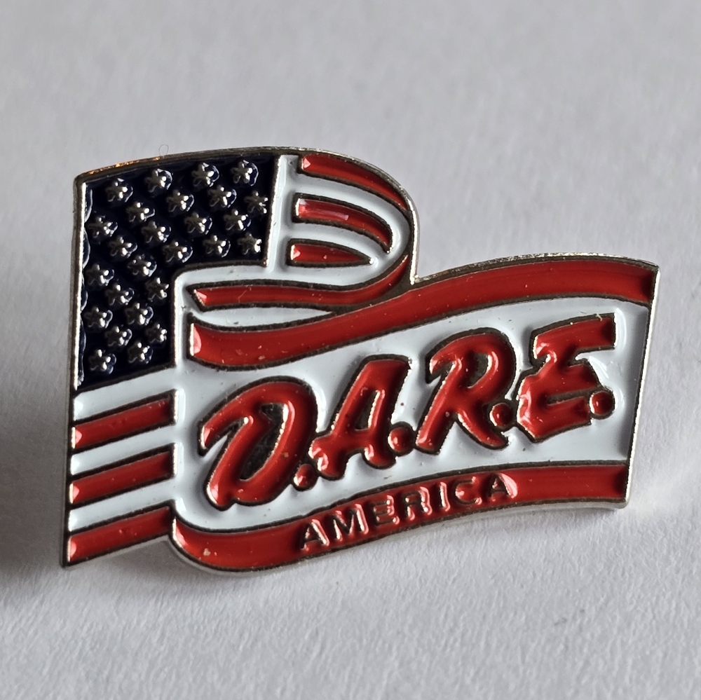 Vintage DARE lapel pin flag enamel brooch Drug Abuse Resistance Education